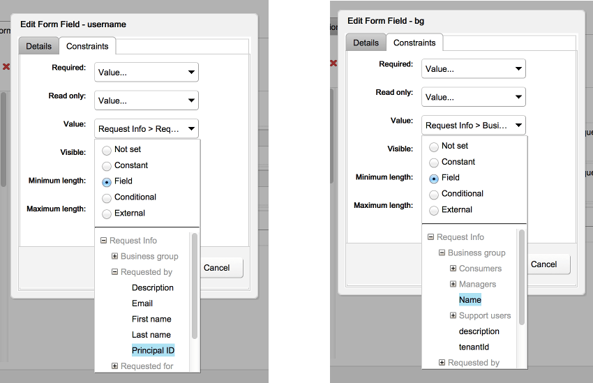 ASD request params bind username and bg